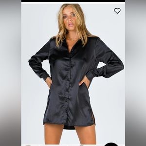 Princess Polly black satin shirt mini dress